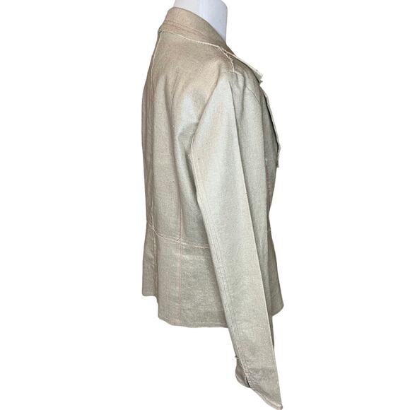 True Meaning Women’s Blazer Sz 12 Shimmery Gold Linen Blend Raw Hem Jacket - Picture 4 of 9
